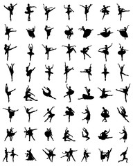 Black silhouettes of ballerinas, vector 