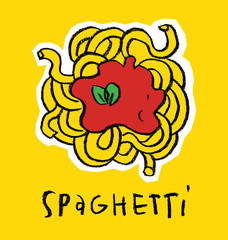 Stylized spaghetti on yellow background