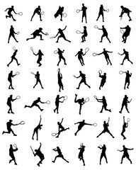 Black silhouettes of tennis players, vector 