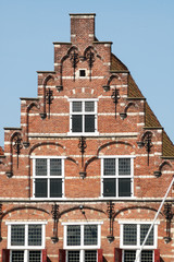 Fototapeta na wymiar Detail of facade of historic house at Kleine Kade in the old city of Goes in Zeeland, Netherlands