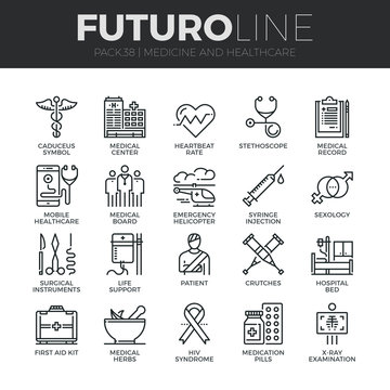 Medicine And Healthcare Futuro Line Icons Set