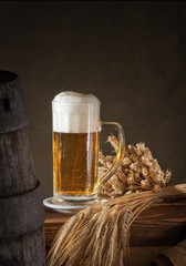 glass of beer with barley and wheat