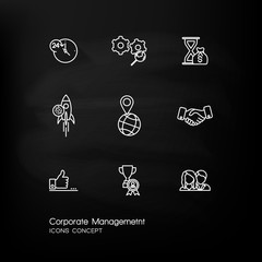 Modern thin line icons set of corporate management and business