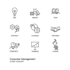Modern thin line icons set of corporate management and business