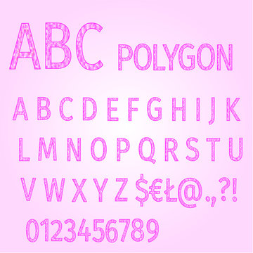 Alphabet of polygons purple mosaic vector