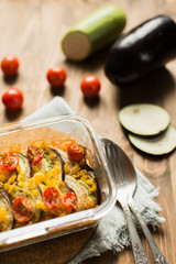 Traditional french ratatouille with vegetables and herbs