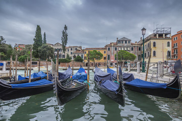 Fototapeta na wymiar Resting Gondolas in Venice Italy