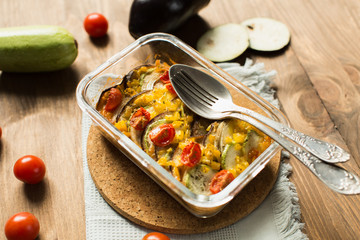 Traditional french ratatouille with vegetables and herbs