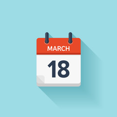 March 18. Vector flat daily calendar icon. Date and time, day, month. Holiday.
