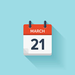Fototapeta na wymiar March 21. Vector flat daily calendar icon. Date and time, day, month. Holiday.