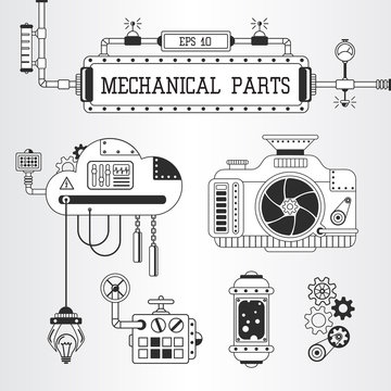 Steampunk mechanical parts vector illustration.