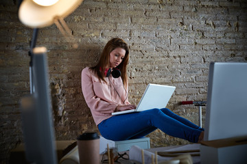 Businesswoman casual sitting at office with laptop