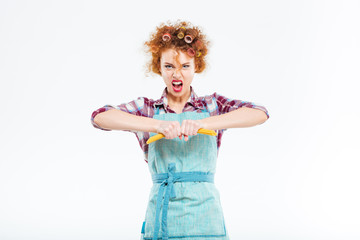 Angry housewife brokes spaghetti