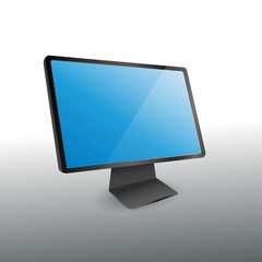 modern desktop computer wide blue screen display