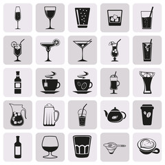 Beverage drink simple black icon set