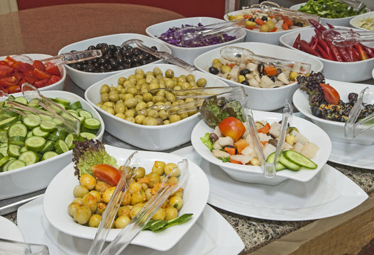 Selction of salads at a restaurant buffet