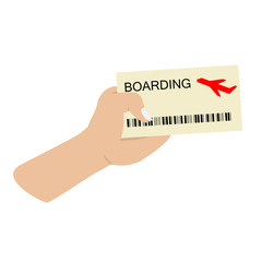 hand holding boarding pass on white background