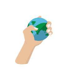 hand holding the world on white background