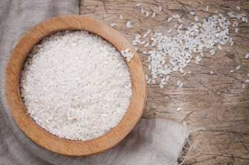 Rice in wooden bowl