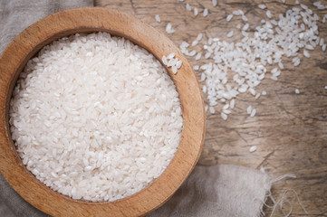 Rice in wooden bowl