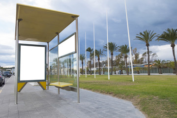 Blank billboard in a bus stop