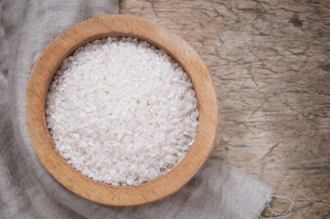 Rice in wooden bowl