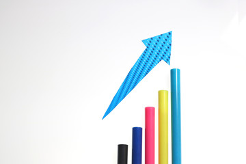 Bar graph with arrow on white background 