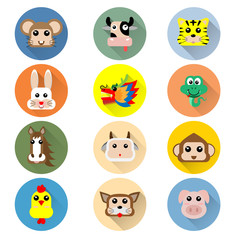 icon of Year of Chinese Zodiac animal symbol long shadow