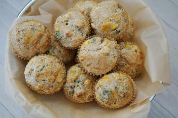 Basket of homemade corn savory muffins
