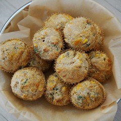 Basket of homemade corn savory muffins