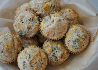 Basket of homemade corn savory muffins