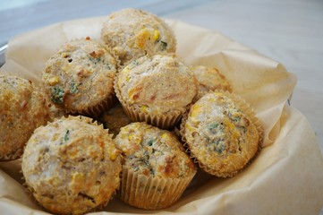 Basket of homemade corn savory muffins