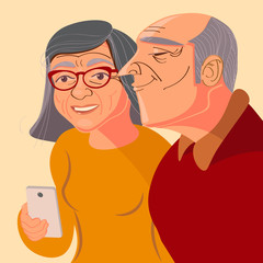 grandparents make cute selfie and smiling at the camera. Vector illustration