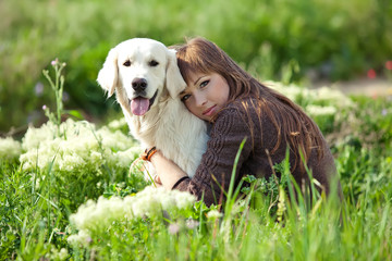 Woman with dog on nature 