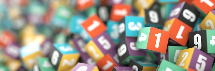 Three dimensional cubes with random numbers, original illustration