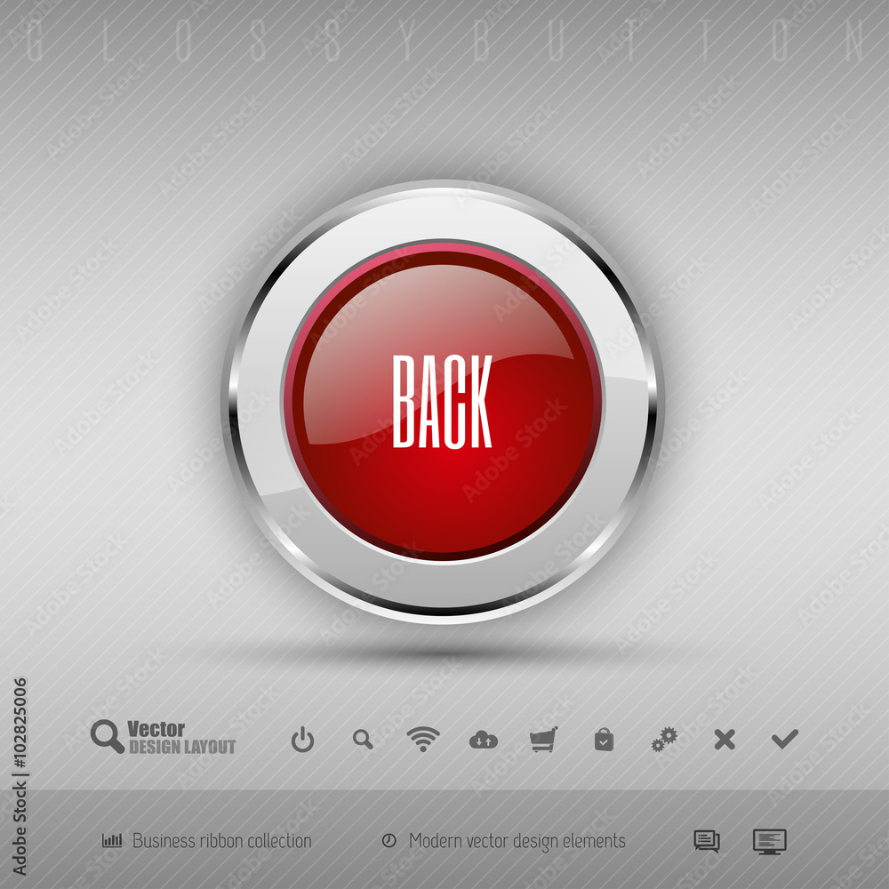 Poster vector design elements red and gray glossy button with set of ic