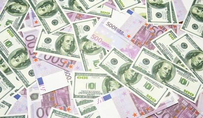 Obraz na płótnie Canvas mixed euro and dollar bank notes