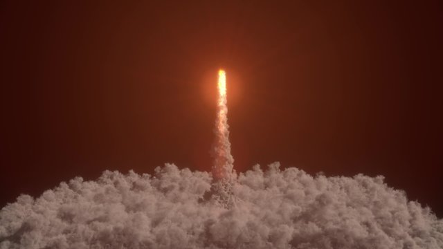 Rocket Launch. Isolated detailed realistic animation of dynamic smoke and exhaust with matte channel.
