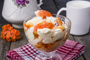 curd dessert with mango
