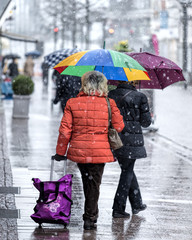 Menschen Schnee Regenschirm