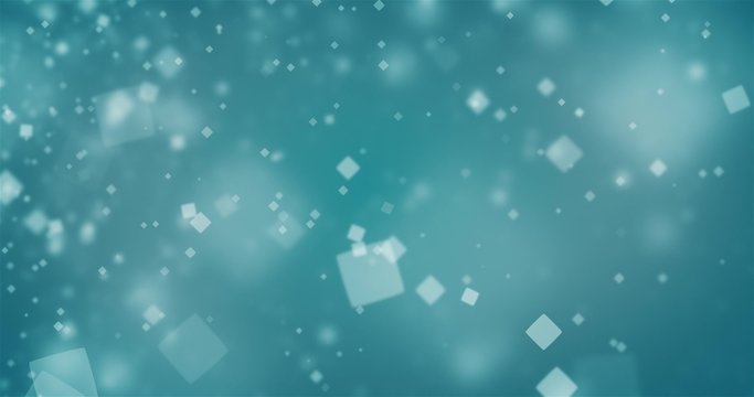High quality looping animation of abstract cyan background with square bokeh defocused lights (seamless loop, 4K)