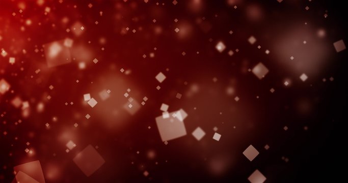 High quality looping animation of abstract dark red background with square bokeh defocused lights (seamless loop, 4K)