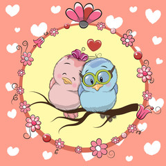 Greeting card with Two cute Cartoon Birds