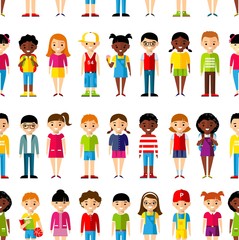 Seamless background of international set children.