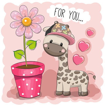 Cartoon Giraffe with a flower