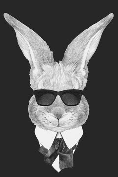 Portrait of Rabbit in suit. Hand drawn illustration.