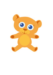 Cartoon Character Bear. Cute teddy bear toy. Toy to cuddle. Soft teddy bear with big eyes. Soft orange fur to cuddle. Cute smile and gentle arms. Stuffed toy.