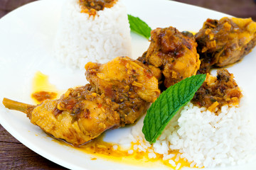 Chicken curry with rice.