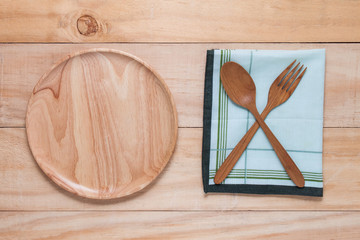 spoon fork and dish wood