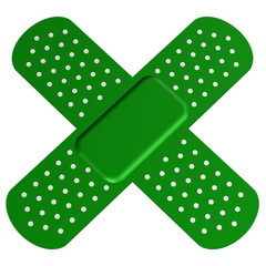 Crossed green adhesive bandages